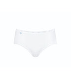  Product-only view of Sloggi Basic+ white midi panty, showing the mid-rise waist and soft, breathable cotton texture. Now Available Online