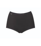 Product-only view of model wearing the Sloggi Basic+ black maxi panties, showing the full-coverage cut and soft cotton texture. Available Online Today