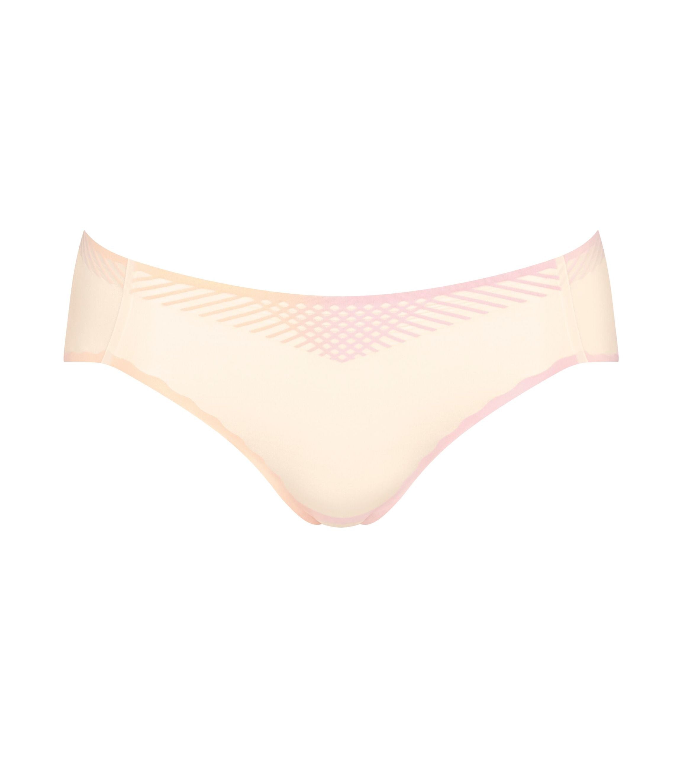 Product-only view of model wearing the Sloggi Body Adapt Twist hipster panty in peach cream, highlighting the mesh waistband and seamless laser-cut edges.