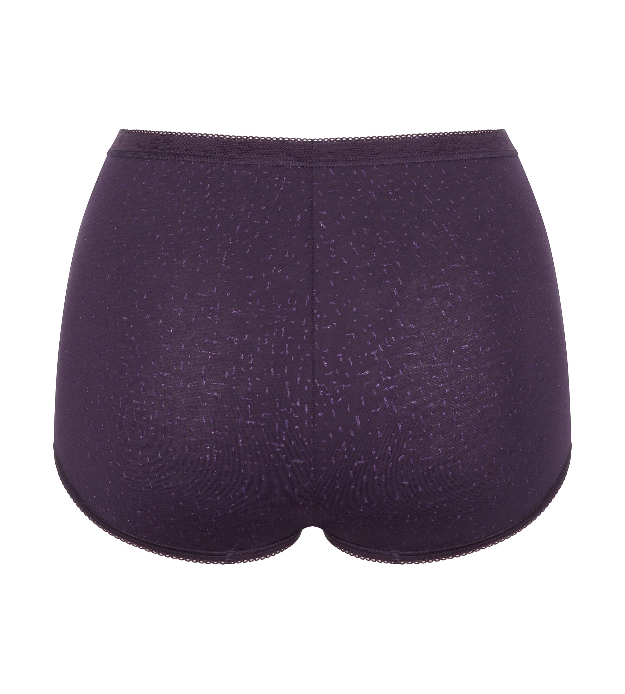 Product-only view of the Sloggi Basic+ Maxi panties in Dark Purple, showcasing the full-coverage fit and soft cotton texture. Available Online at Blue Salon Qatar