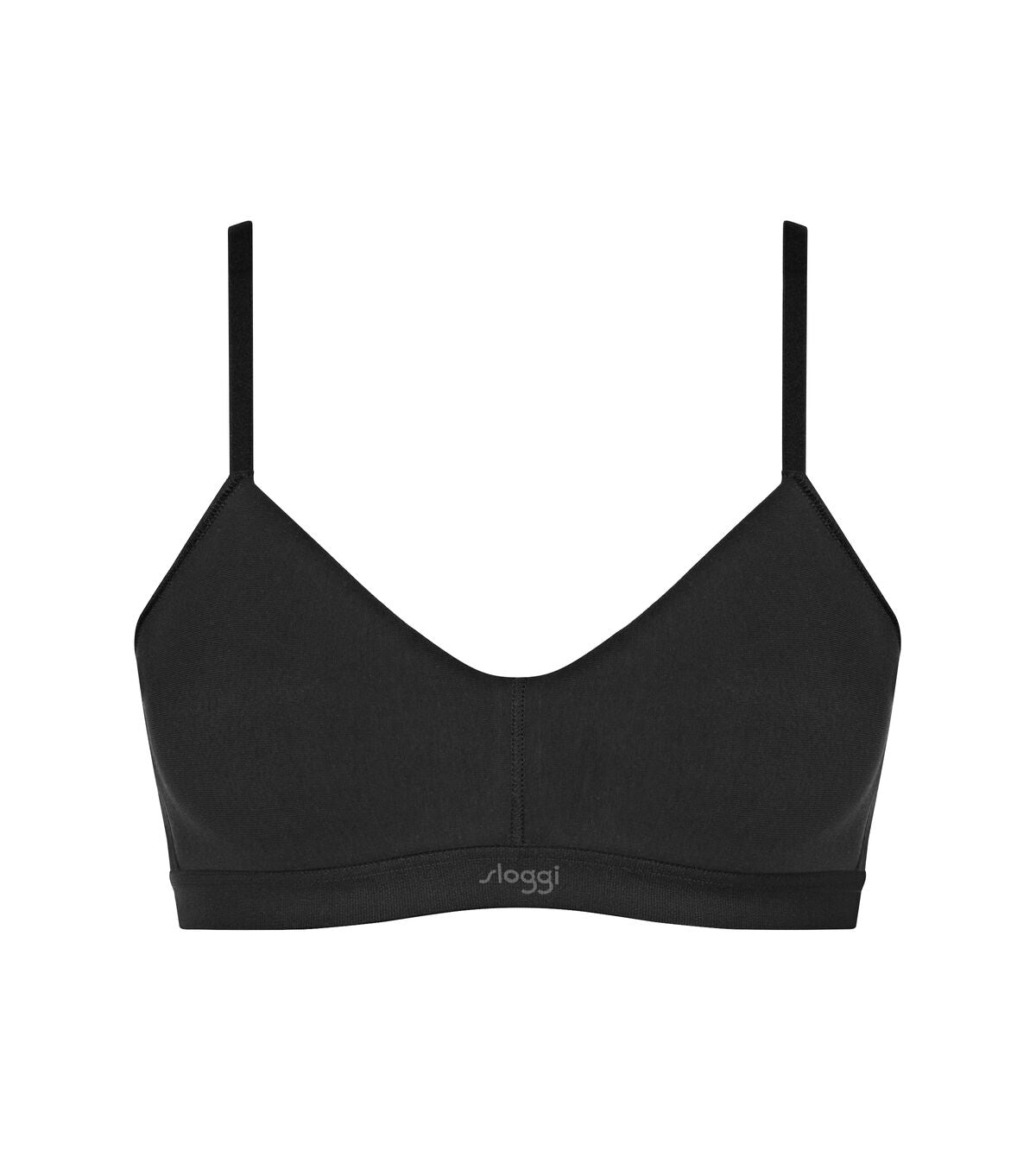 Product-only view of the Sloggi Ever Ease black padded bra, highlighting the smooth, molded cups and wire-free construction. Find Online Today
