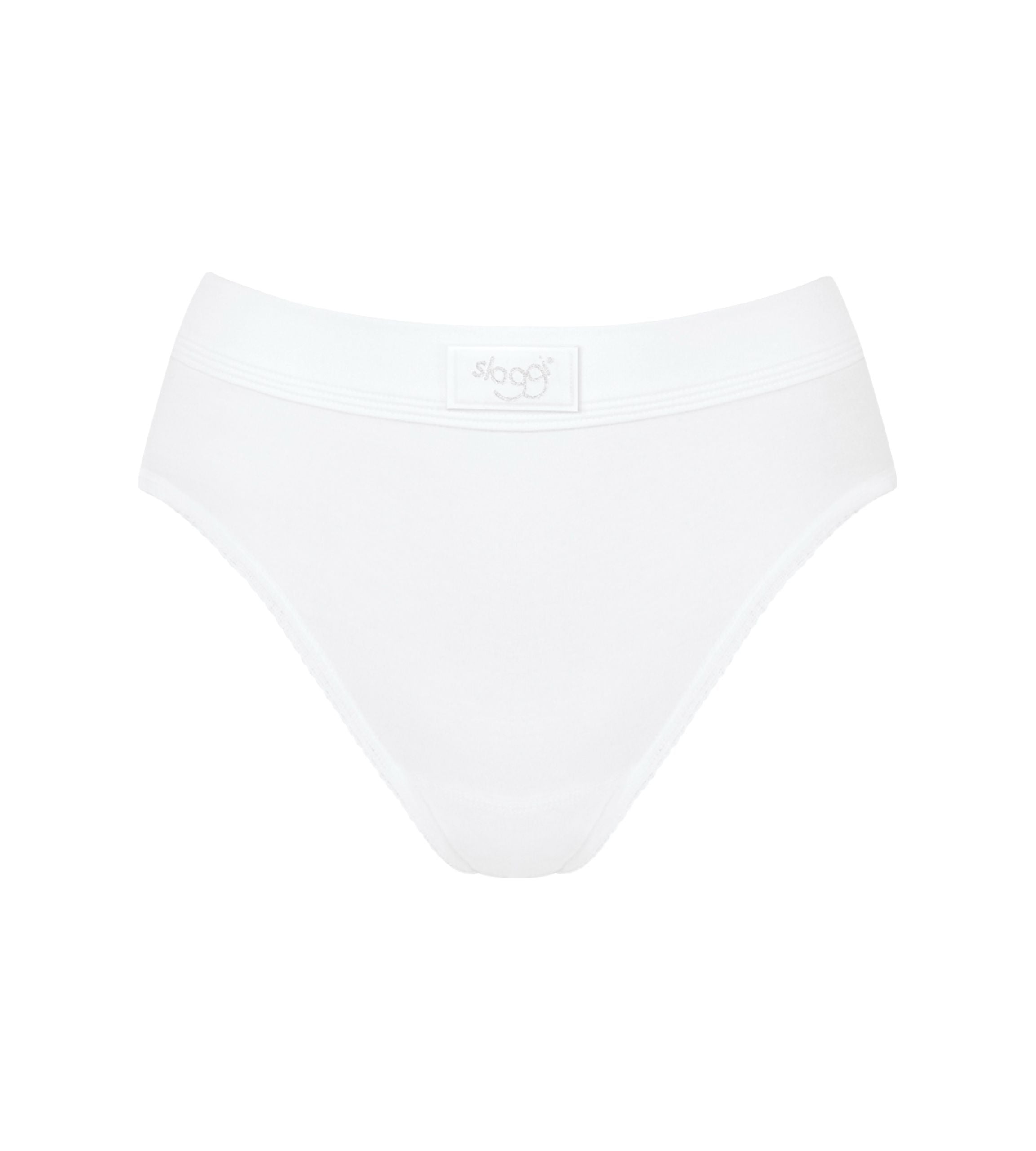 Product-only view of the Sloggi Ever Ease white Tai panty, highlighting the flattering high-cut leg and crisp white fabric. Shop Online Today