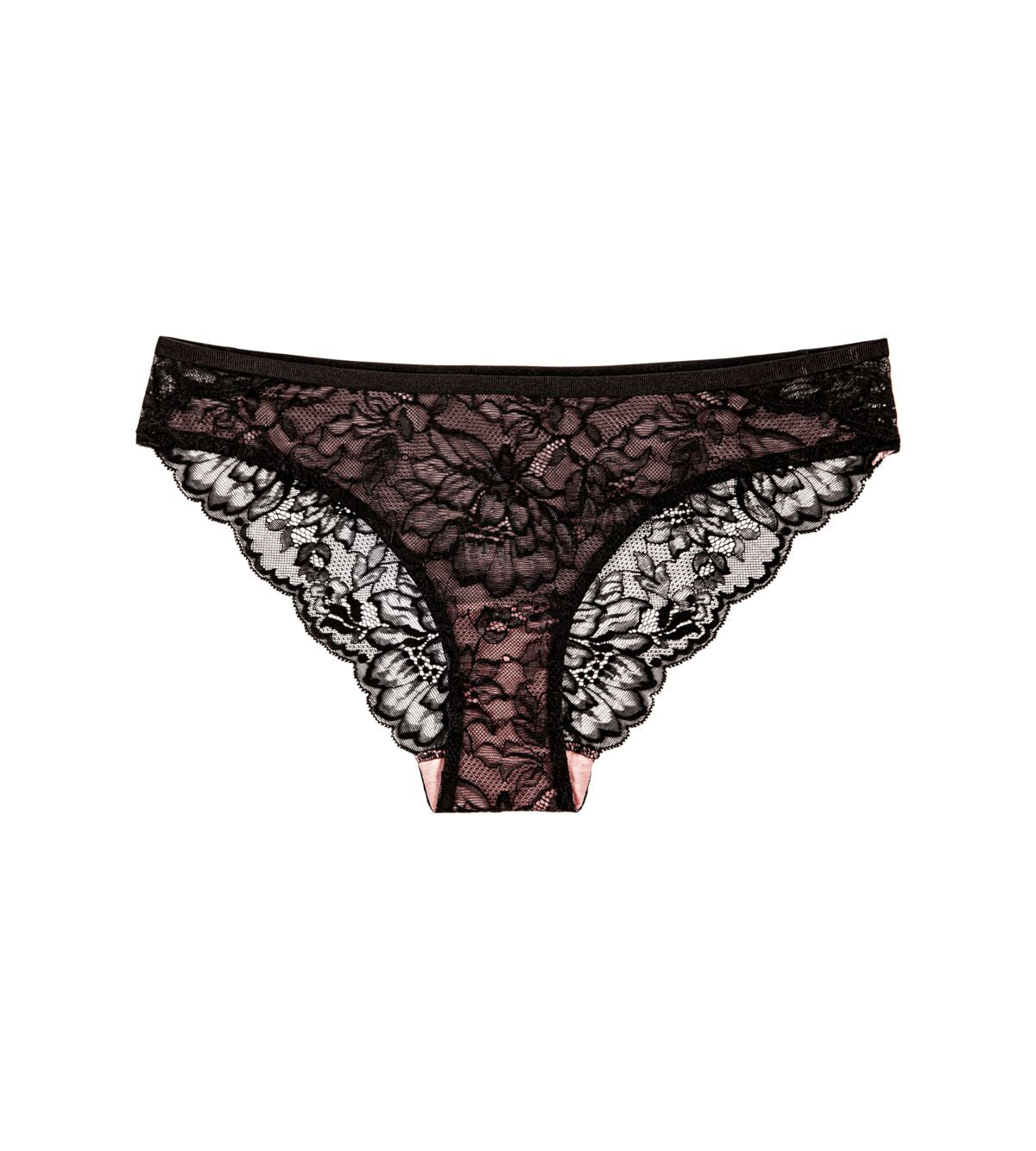 Product-only view of the Triumph Amourette Charm Brazilian panties in black lace, showing the cheeky cut and flat-seam design. Shop Online at Blue Salon Qatar