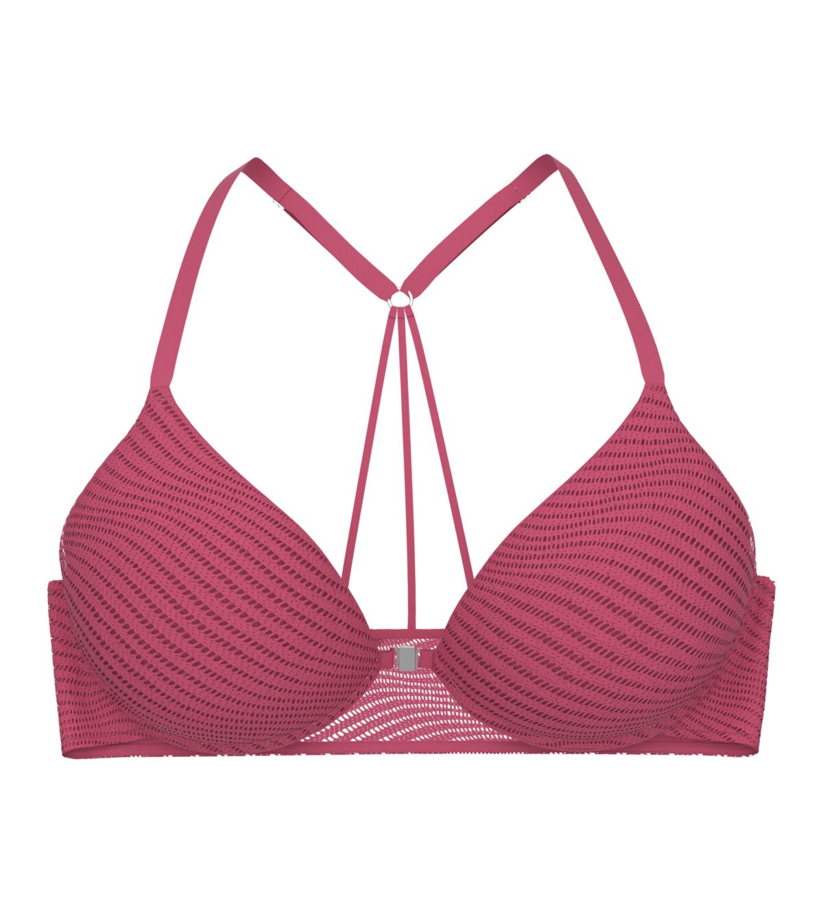 Product-only view of the Triumph Harmony Spotlight push-up bra in Pink, showcasing the intricate lace and front-fastening detail. Shop Now Online