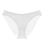 Product-only view of the Triumph Harmony Spotlight white Tai panty, showcasing the intricate graphic lace and flattering high-leg silhouette. Available Now Online