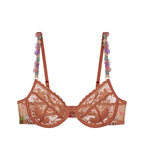 Product-only view of the Triumph Shadow Spotlight orange wired bra, showcasing the 3-section cups and decorative strap embroidery. Available Online 