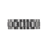 Side perspective of the gunmetal Cerruti 1881 Paolo ring, highlighting the distinct stepped layers and textured industrial finishes.