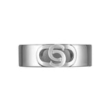 Side perspective shot of the silver steel Paolo ring, highlighting the detailed industrial knurled tracks and crisp polished step borders.