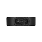 Side perspective shot of the IP black Paolo ring, highlighting the detailed industrial knurled tracks and crisp step borders.