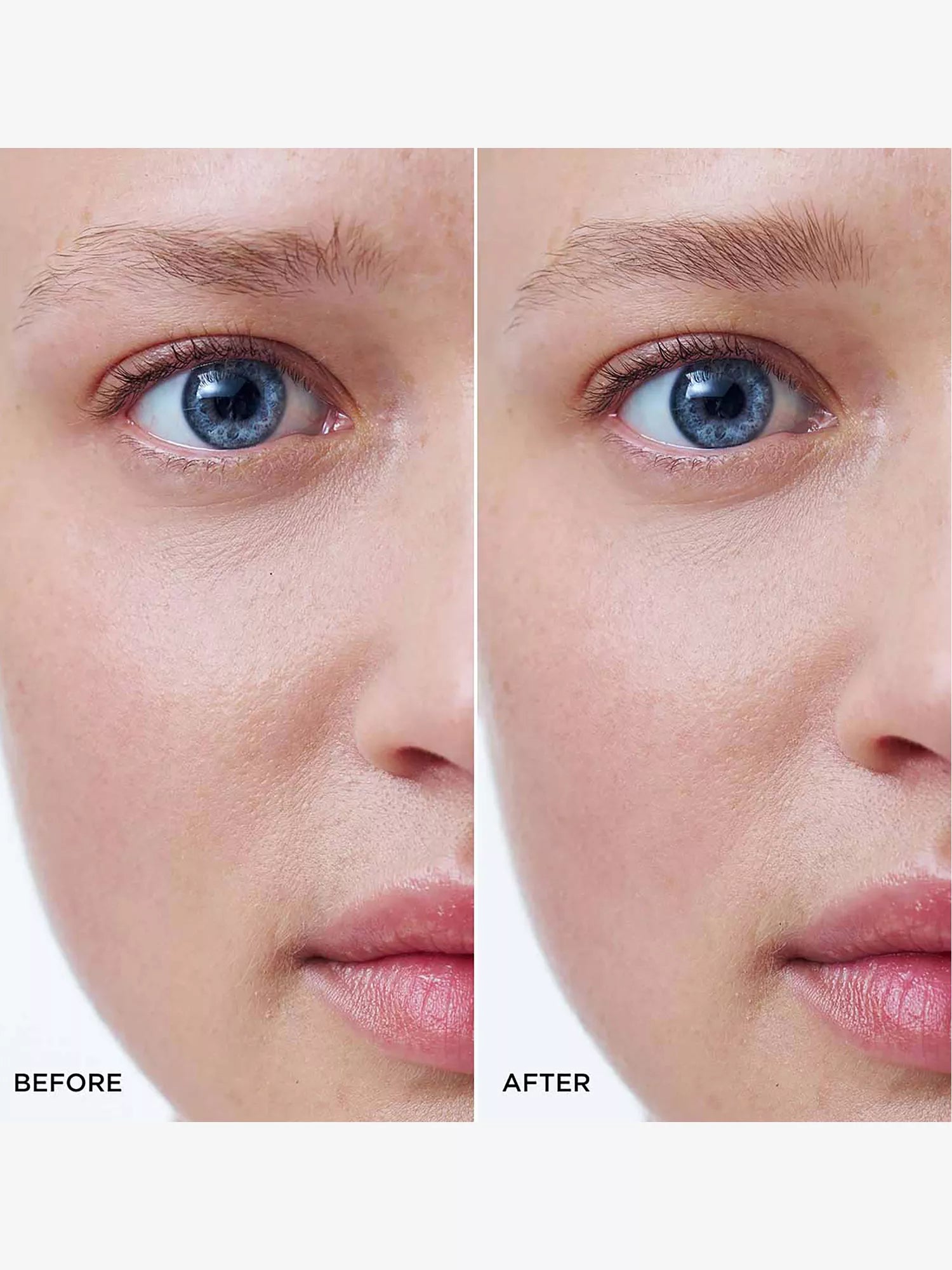Dark cosmetic applied to lashes and brows, making them appear defined and fuller.