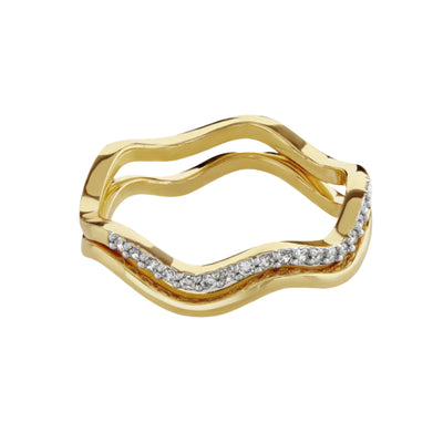Buckley London Two-Tone Pave Double Wave Ring Gold S SS25
