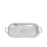 Royal Family Silver-Plated Rectangular Serving Tray with Scalloped Edges and Engraved Center