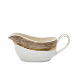 RICHFINE luxury dinnerware set featuring white bone china with thick, multi-layered gold ribbed borders and matching gold-knobbed lids.