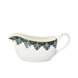 RICHFINE 98-piece luxury dinnerware set featuring emerald green and gold Art Deco patterns on white porcelain, including plates, teapot, tureen, and tea cups.