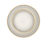 RICHFINE 98-piece luxury fine bone china dinnerware set featuring white plates with grey patterned borders and gold rims, including a teapot, tureen, and bowls.