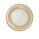 RICHFINE 98-piece luxury fine bone china dinnerware set featuring white plates with  gold , including a teapot, tureen, and bowls.