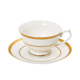 RICHFINE 98-piece luxury fine bone china dinnerware set featuring white plates with  gold , including a teapot, tureen, and bowls.