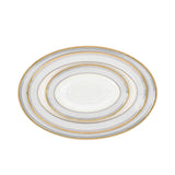 RICHFINE 98-piece luxury fine bone china dinnerware set featuring white plates with grey patterned borders and gold rims, including a teapot, tureen, and bowls.