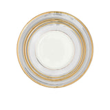 RICHFINE 98-piece luxury fine bone china dinnerware set featuring white plates with grey patterned borders and gold rims, including a teapot, tureen, and bowls.
