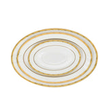 RICHFINE 98-piece luxury fine bone china dinnerware set featuring white plates with  gold , including a teapot, tureen, and bowls.
