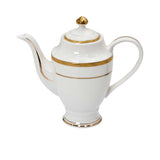 RICHFINE 98-piece luxury fine bone china dinnerware set featuring white plates with  gold , including a teapot, tureen, and bowls.