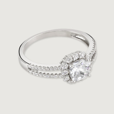 Buckley London Split Band Cushion Sparkle Solitaire Rhodium