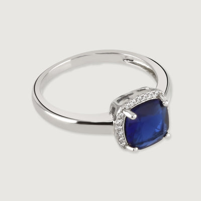 Buckley London The Carat Collection Sapphire Cushion Sparkle Ring Rhodium Small