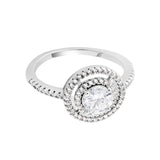Buckley London Clear Solitaire Double Halo Ring Rhodium