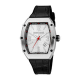 Roberto Cavalli by Franck Muller Gents Tonneau Watch with Silver Dial & Black Leather Straps