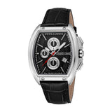Roberto Cavalli by Franck Muller Gents Tonneau Chronograph Watch with Black Dial & Leather Strap