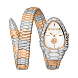 Roberto Cavalli Women's Serpent Head Silver Dial Two-Tone Silver Rose Gold Watch