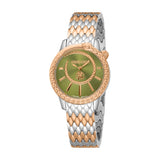 Roberto Cavalli by Franck Muller Ladies Serpent-Embellished Two-Tone Watch with Green Dial