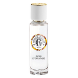 A clear 30ml glass spray bottle of Roger & Gallet Bois d'Orange Wellbeing Fragrant Water with a white ribbed cap, featured on Blue Salon Online.