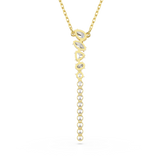 A detailed rear product view of the Swarovski Mesmera Y pendant, showing the smooth, open-back cup settings and the polished reverse side of the 18K gold-plated stone settings.