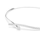 A detailed rear product view of the Swarovski Matrix necklace, showing the smooth interior curves, the open-back cup settings, and the fluid connection to the rear extension chain.