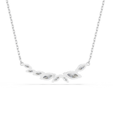 A detailed product view from the back of the Swarovski Mesmera necklace centerpiece, displaying the highly polished, structural rhodium-plated casing and secure prong settings.