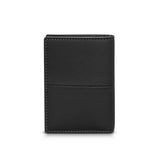 Rear perspective of the slim Cerruti 1881 black leather card wallet, highlighting the horizontal card slots and precise border stitching.