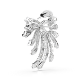 A detailed rear perspective view of the Swarovski Vienna brooch, showcasing the high-shine rhodium-plated architecture, open stone baskets, and the secure horizontal safety pin mechanism.