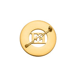 A crisp studio photograph of the reverse side of the Escada Alice brooch, showing the smooth, high-polish gold-plated backing and the securely integrated safety pin fastening mechanism with its rolling safety clasp.