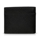 Rear view of the Cerruti 1881 black Saffiano leather wallet, highlighting the textured finish, clean stitching lines, and additional integrated back slide pocket.