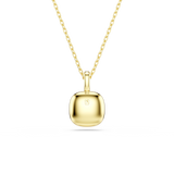 A detailed product shot showing the reverse side of the Swarovski Una Angelic pendant, displaying the smooth, highly polished domed 18K gold-plated backing with a subtle engraved swan logo.