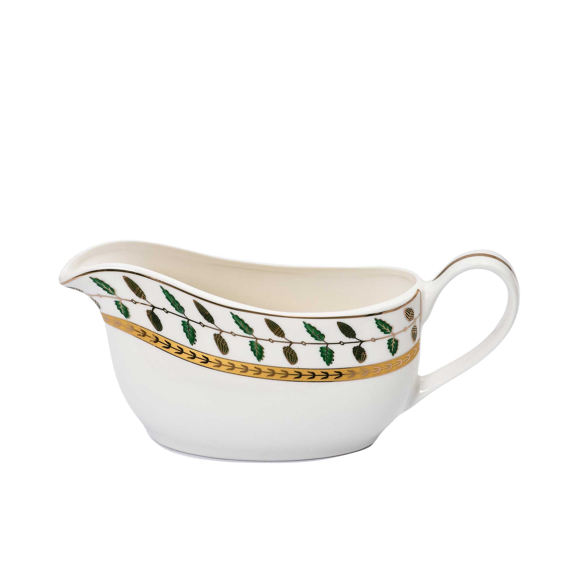 Richfine 98-Piece Round New Bone China Dinner Set with green and gold accents — Order Online Today.