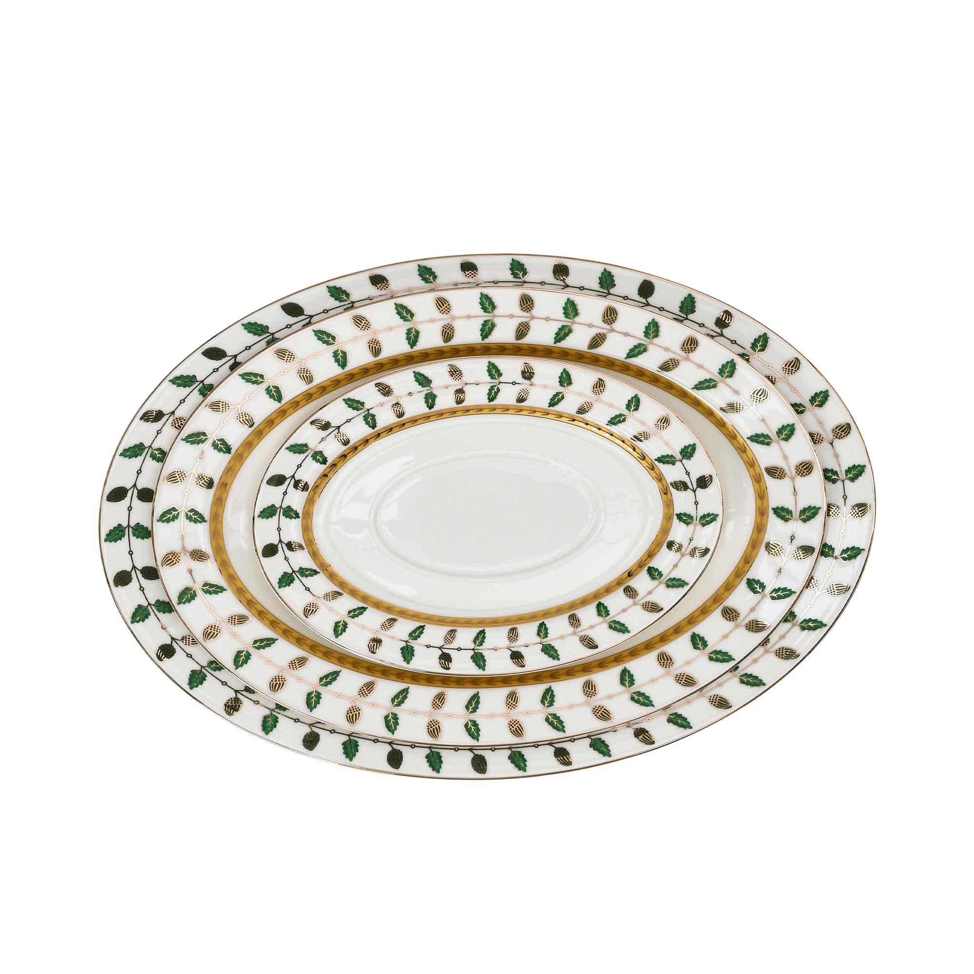 Richfine 98-Piece Round New Bone China Dinner Set with green and gold accents — Order Online Today.