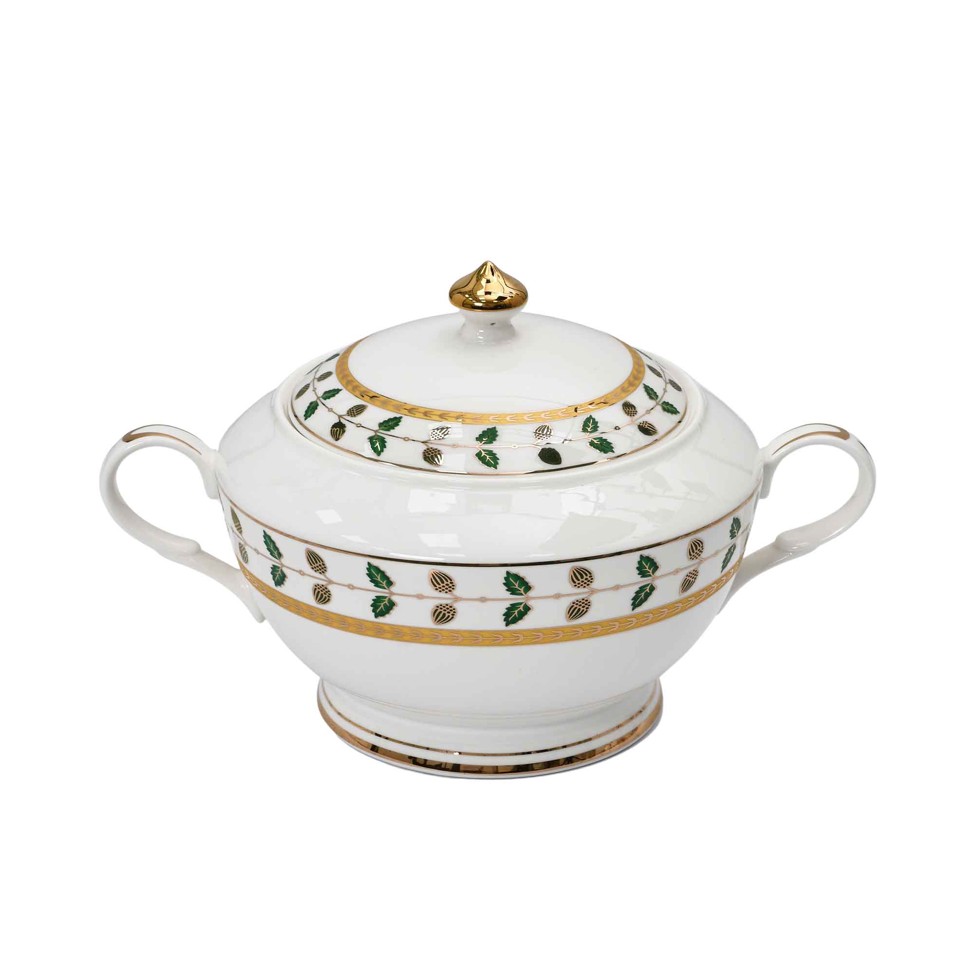 Richfine 98-Piece Round New Bone China Dinner Set with green and gold accents — Order Online Today.
