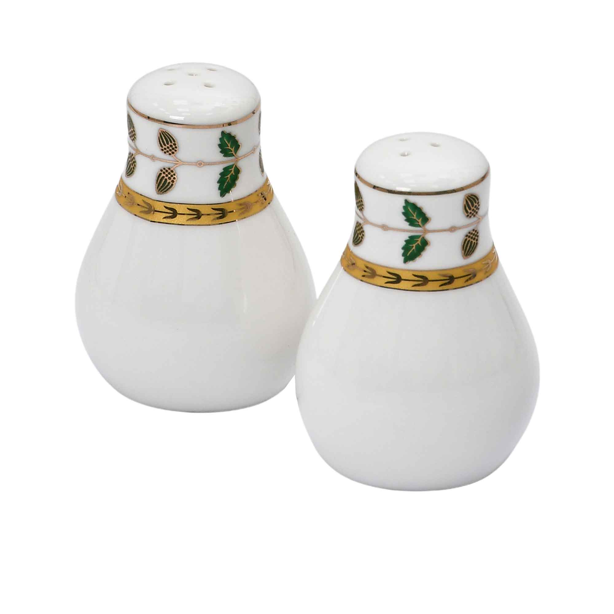 Richfine 98-Piece Round New Bone China Dinner Set with green and gold accents — Order Online Today.
