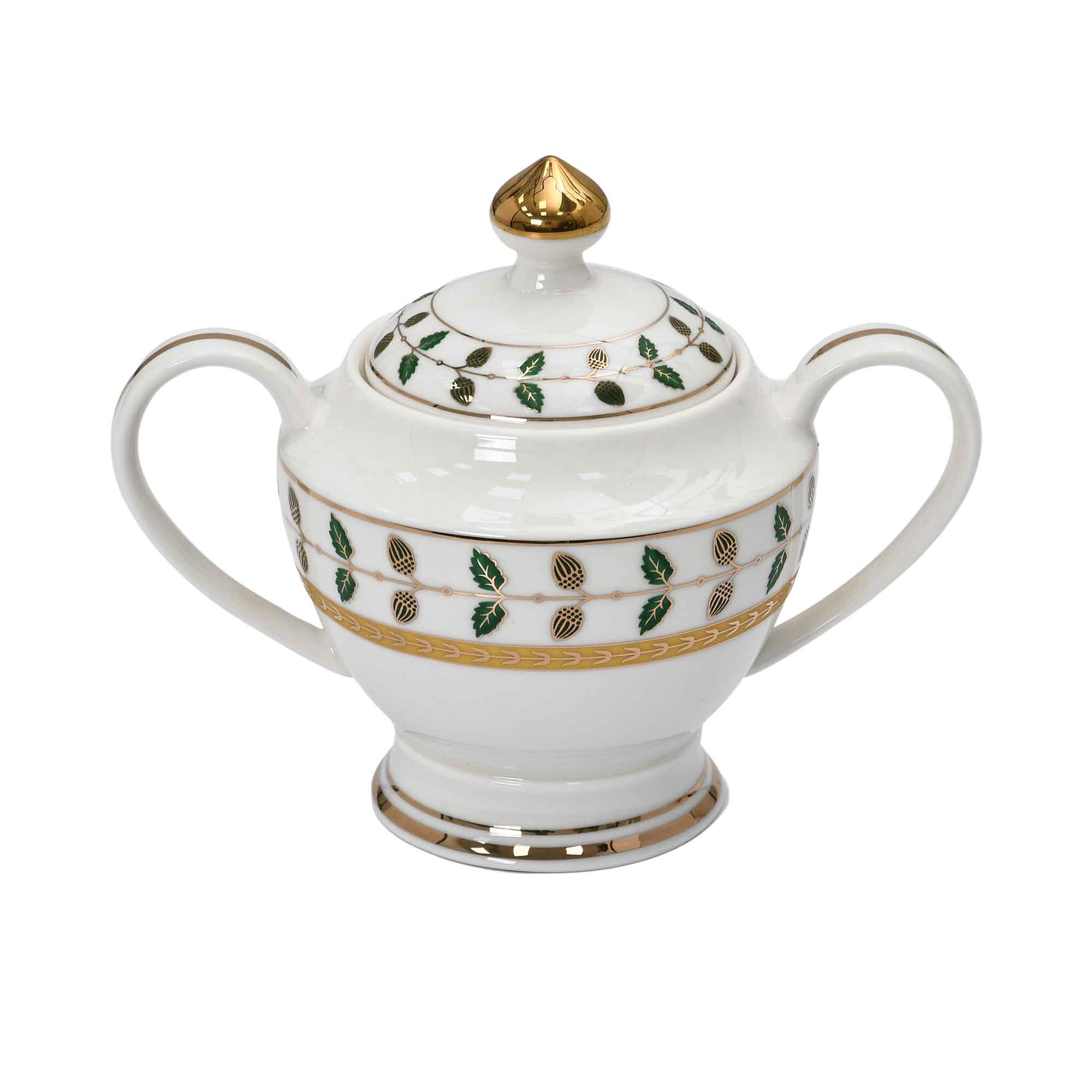 Richfine 98-Piece Round New Bone China Dinner Set with green and gold accents — Order Online Today.