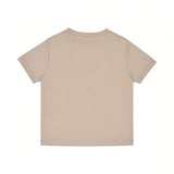 Back view of the Roberto Cavalli kids beige cotton t-shirt showing its clean, plain minimalist design, straight hemline, and tonal stitching.