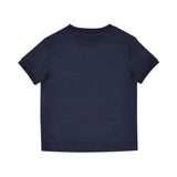 Back view of the Roberto Cavalli kids off-blue cotton t-shirt showing its clean, plain minimalist design, straight hemline, and tonal stitching.