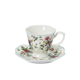 A 12-piece Royal Family "Royal Collection" tea set in fine bone porcelain, featuring floral cups and saucers arranged in a blue satin-lined gift box.