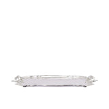Profile view of a sleek Royal Family silver-plated serving tray showing its slim silhouette and ornate side handles on a white background.